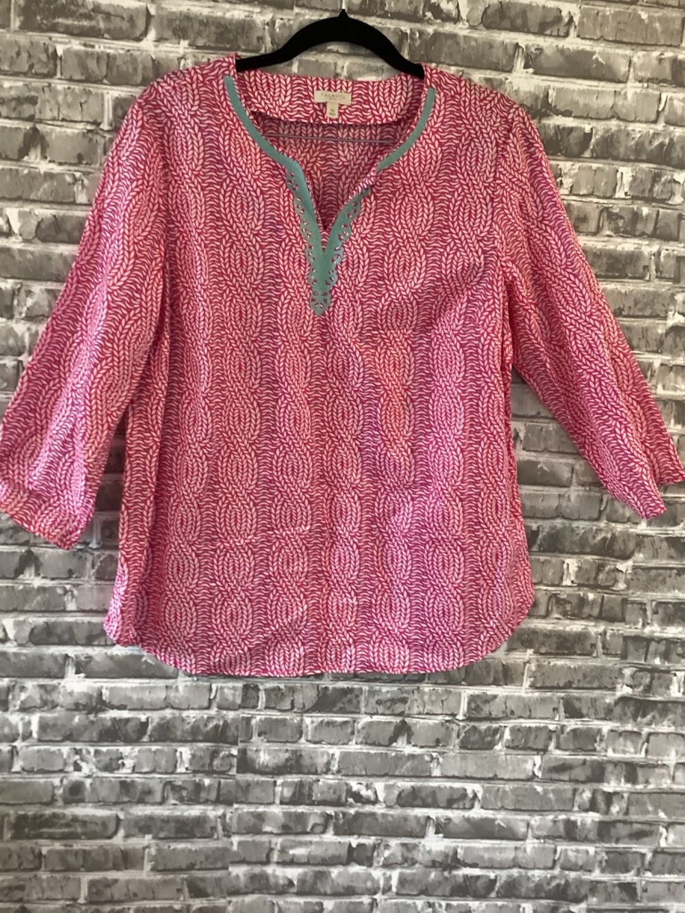 Talbots Pink Patterned V-Neck Tunic 100% Cotton, Size M/P, Resort, Summer